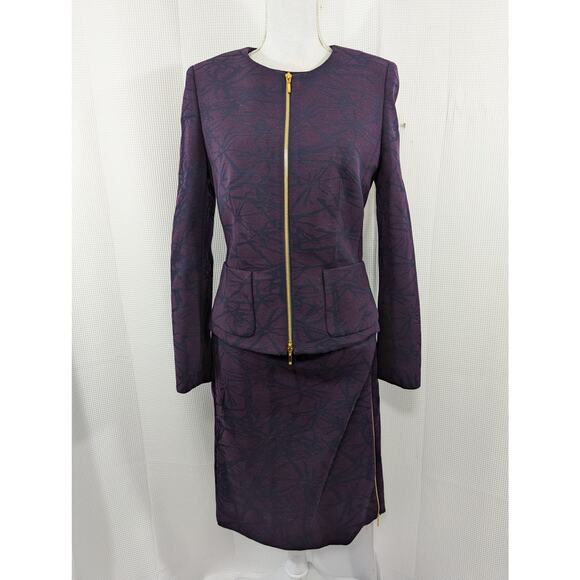 ESCADA! 2 PIECE VIOLET & BLACK ZIPPER ACCENTED DRESS & JACKET SUIT SET! SZ 8, 38 - Picture 4 of 14